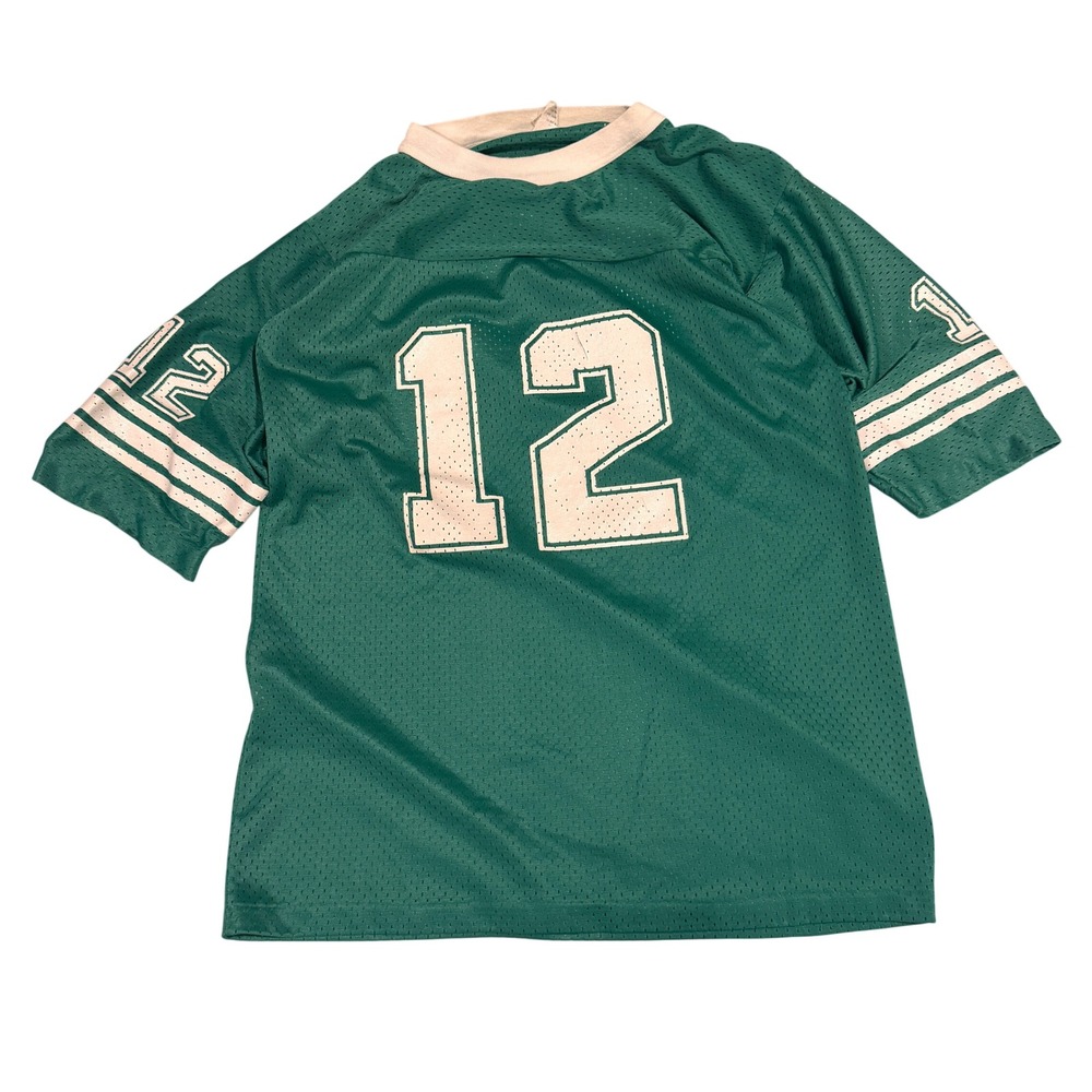 Vintage 80s Campus Mesh Football Jersey Green White #12 Kelly Green Medium